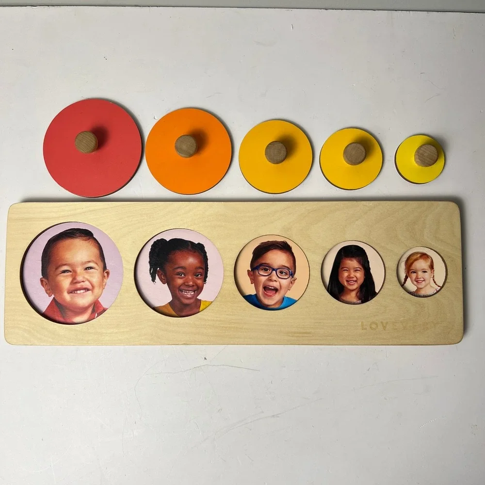 Lovevery Friends of All Sizes Puzzle Toddler OS Tan Wood Montessori Educational